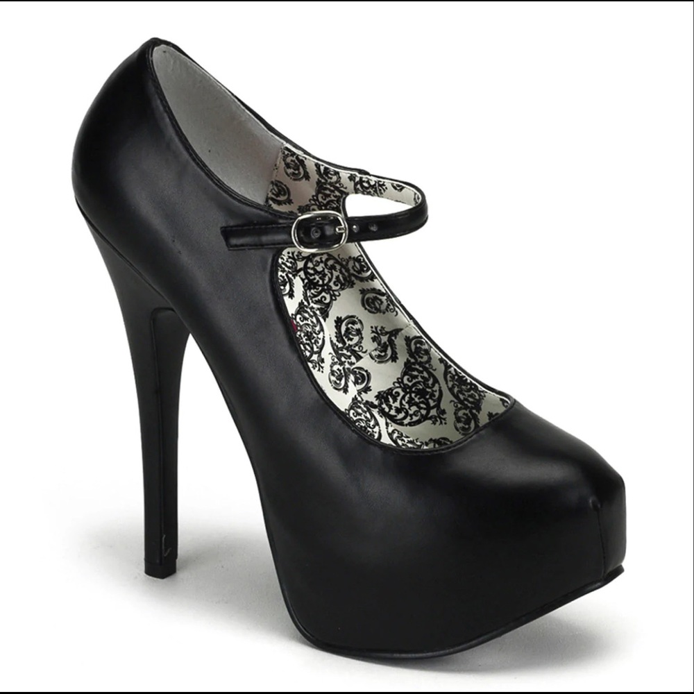 Pleaser Bordello Teeze-07 black platform pinup Mary Jane heels size 10